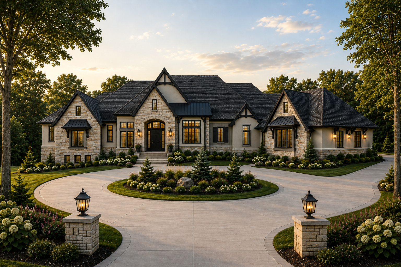 Rendering of an estate home with a circular drive